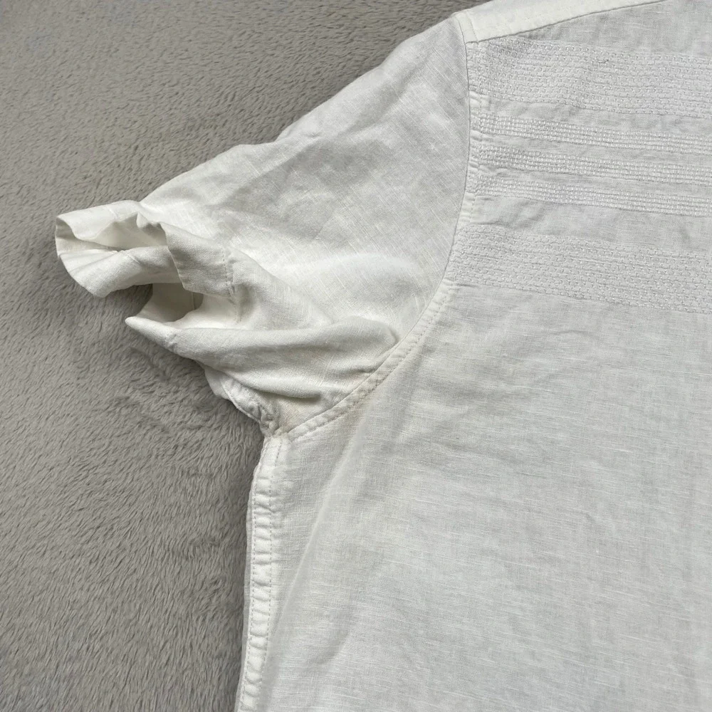Banana Republic Shirt Mens Small White Linen Blend Textured Button Up Vacation